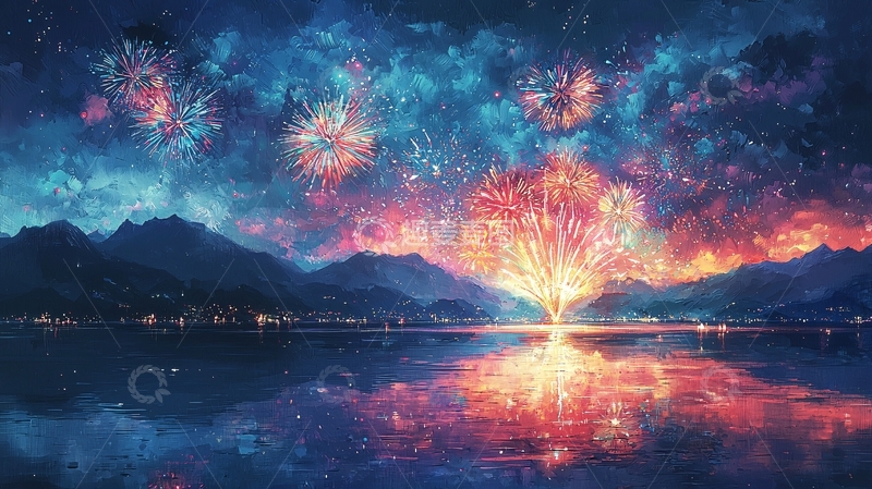 高清大图下载【趣麦麦图】梦幻星空烟火树