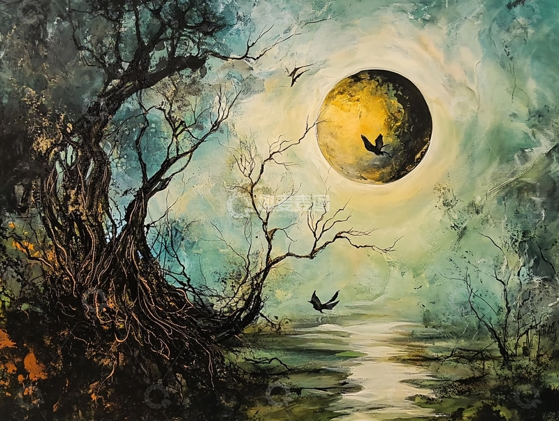 高清大图下载【趣麦麦图】暗黑系森林月光