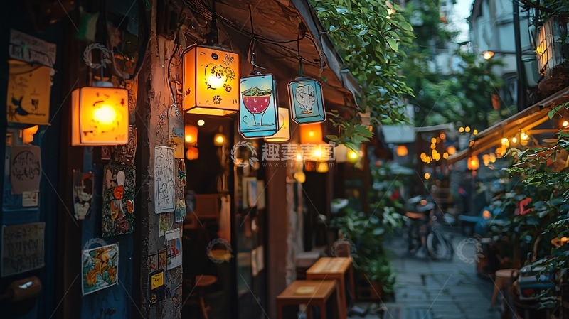 高清大图下载【趣麦麦图】夜晚小巷街景