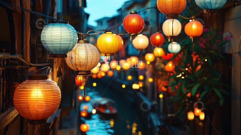 高清大图下载【趣麦麦图】彩色灯笼夜景