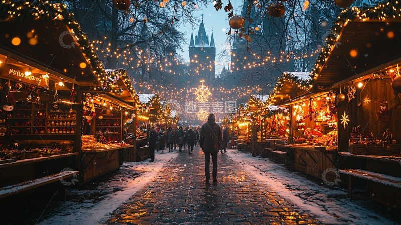 高清大图下载【趣麦麦图】圣诞集市夜景