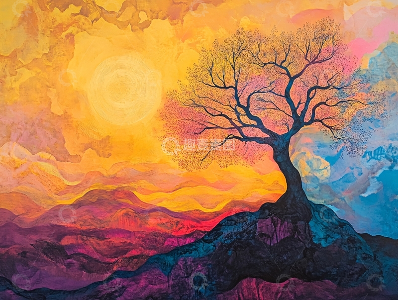高清大图下载【趣麦麦图】温暖色调树木风景画