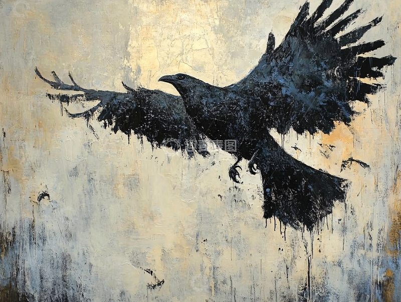 高清大图下载【趣麦麦图】展翅飞翔的黑色乌鸦