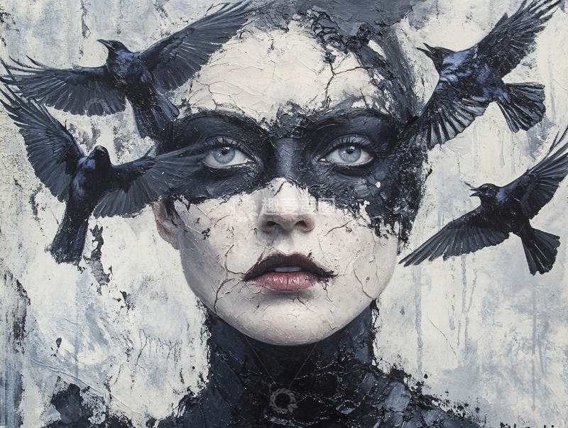 高清大图下载【趣麦麦图】乌鸦环绕的女性面孔