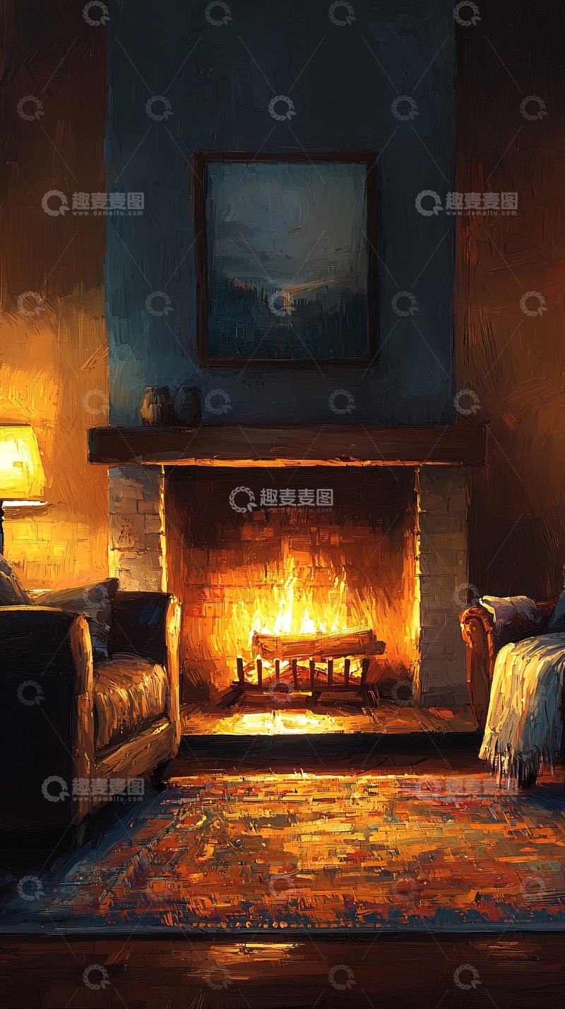 高清大图下载【趣麦麦图】温暖壁炉房间