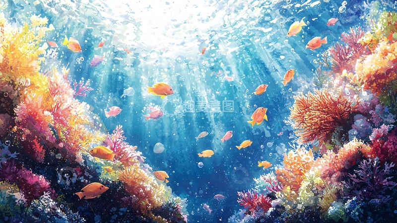高清大图下载【趣麦麦图】海底珊瑚礁鱼群