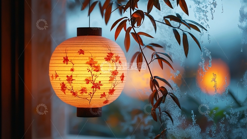 高清大图下载【趣麦麦图】窗边日式灯笼