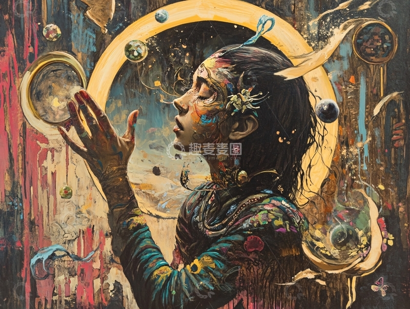 高清大图下载【趣麦麦图】奇幻女子侧脸宇宙星空