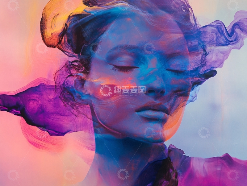 高清大图下载【趣麦麦图】彩色油墨梦幻女子