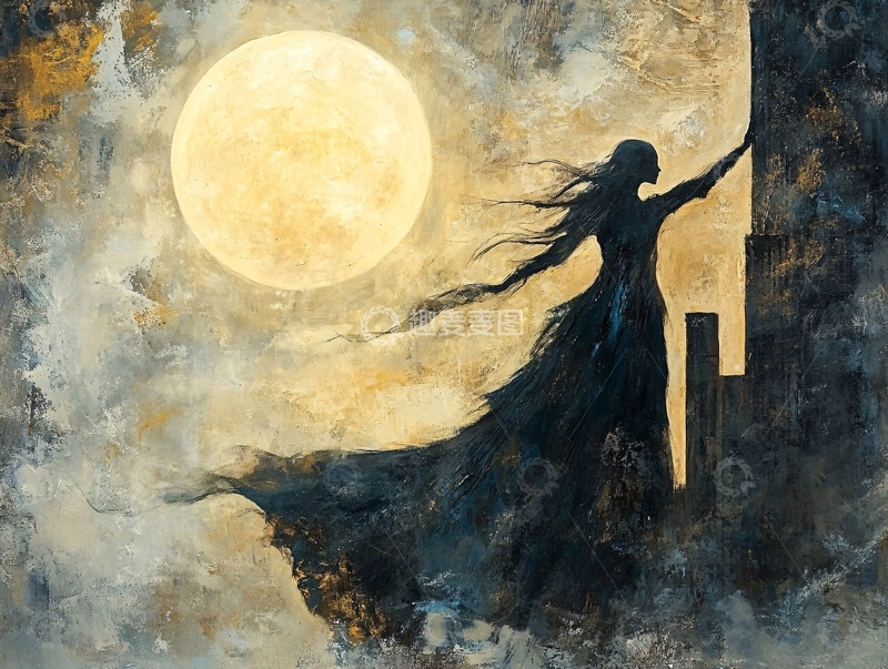 高清大图下载【趣麦麦图】月光下的女子