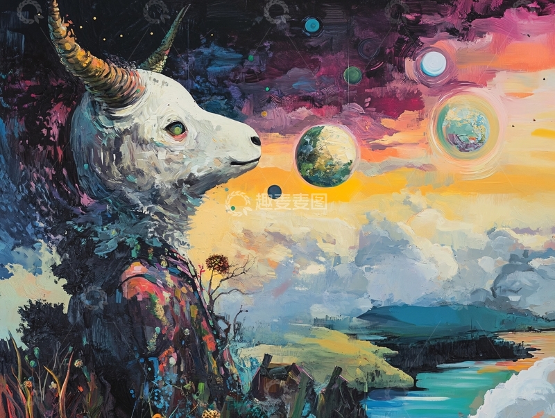 高清大图下载【趣麦麦图】梦幻宇宙山羊