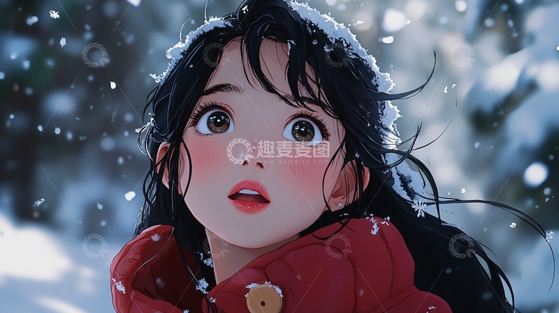 高清大图下载【趣麦麦图】雪中女孩