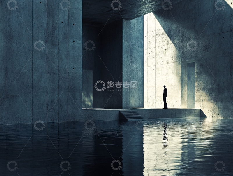 高清大图下载【趣麦麦图】光线透过水泥建筑