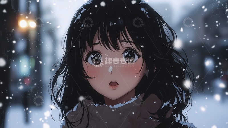 高清大图下载【趣麦麦图】雪中女孩