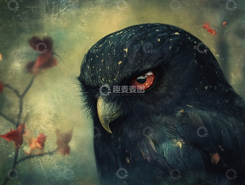 高清大图下载【趣麦麦图】红眼黑猫头鹰