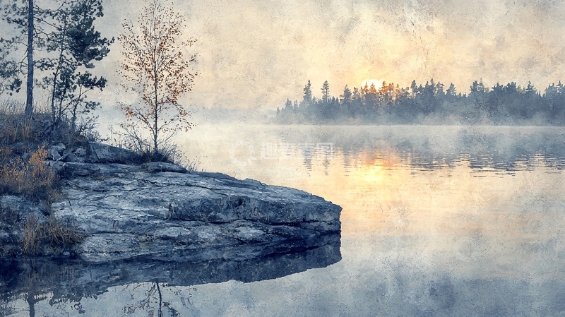 高清大图下载【趣麦麦图】雾气弥漫的清晨湖景