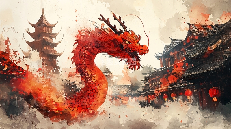 高清大图下载【趣麦麦图】水墨风格东方巨龙