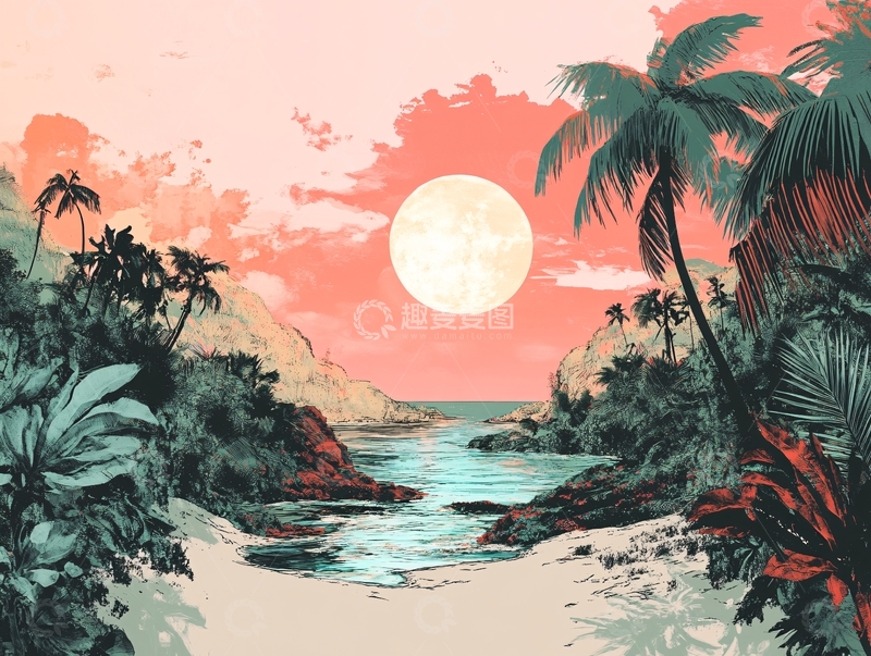 高清大图下载【趣麦麦图】热带海滩日落风景