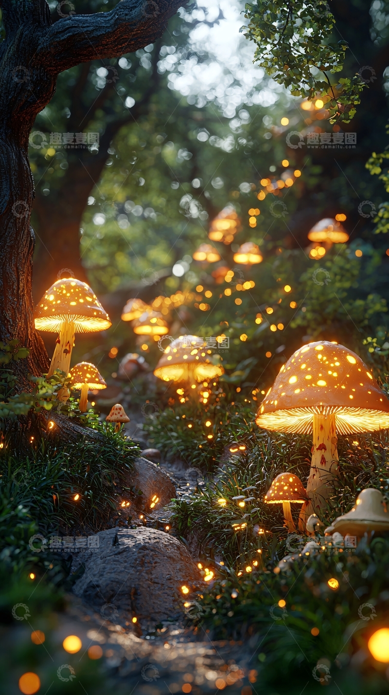 高清大图下载【趣麦麦图】发光蘑菇小路