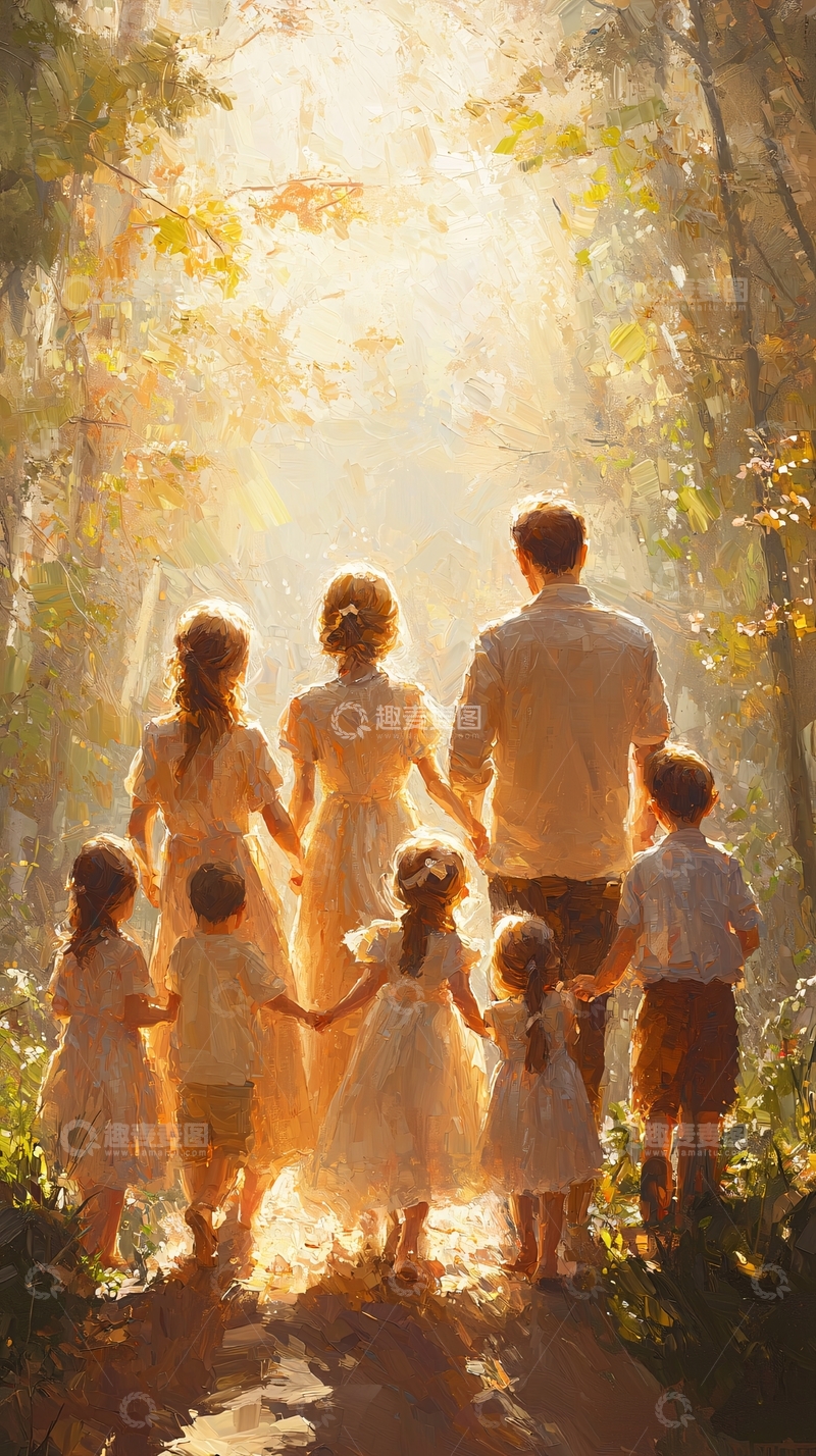 高清大图下载【趣麦麦图】阳光森林中幸福家庭