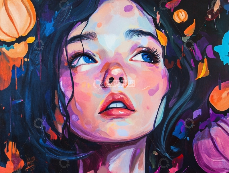 高清大图下载【趣麦麦图】-油画风格梦幻女孩