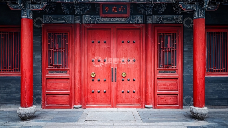 高清大图下载【趣麦麦图】中式红木大门