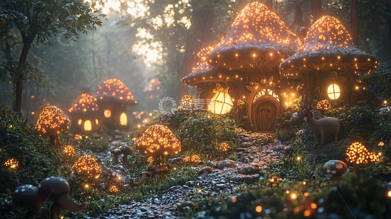 高清大图下载【趣麦麦图】梦幻森林蘑菇屋