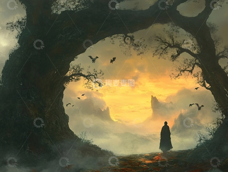 高清大图下载【趣麦麦图】古树黄昏剪影