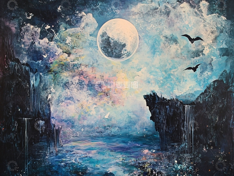 高清大图下载【趣麦麦图】梦幻月夜峡谷