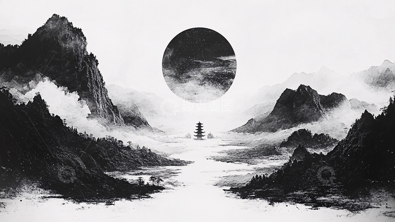 高清大图下载【趣麦麦图】水墨山水画740