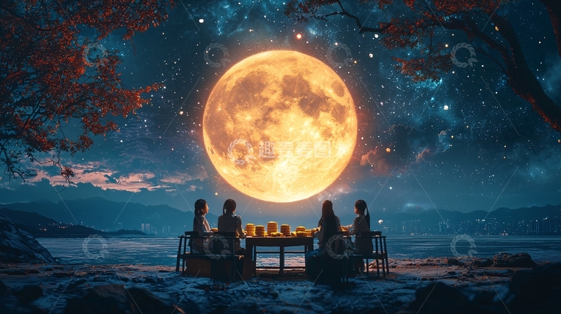 高清大图下载【趣麦麦图】中秋佳节赏月图