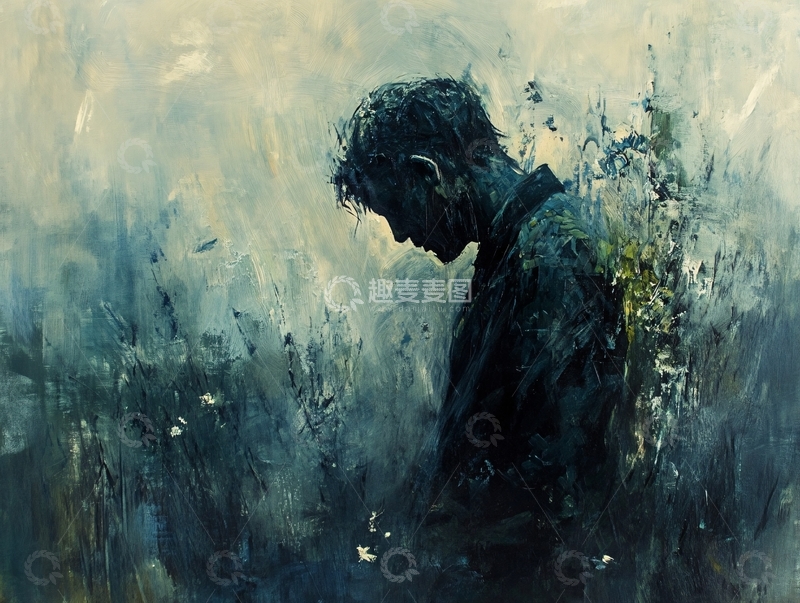 高清大图下载【趣麦麦图】-忧郁悲伤的男子油画
