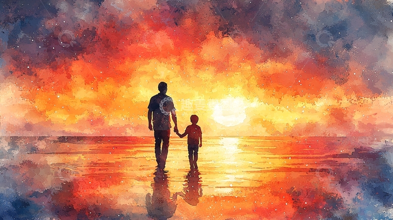 高清大图下载【趣麦麦图】父与子日落剪影