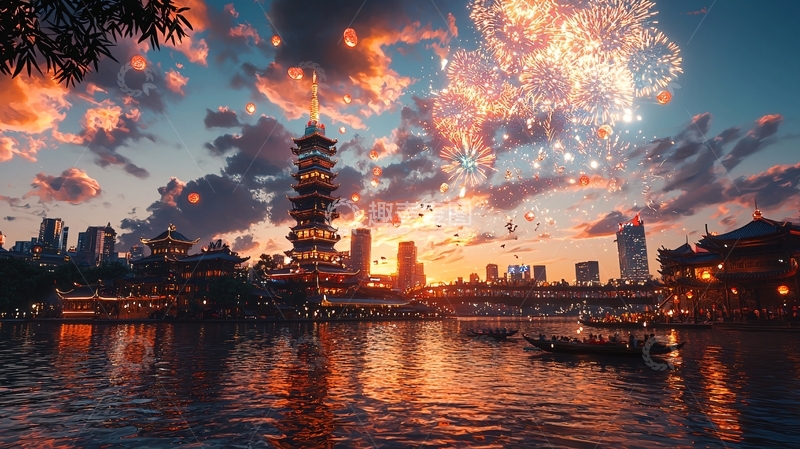 高清大图下载【趣麦麦图】梦幻古塔夜景