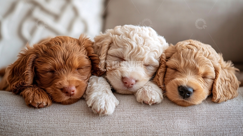 高清大图下载【趣麦麦图】三只可爱的小狗崽睡觉