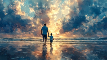 父与子海边日落