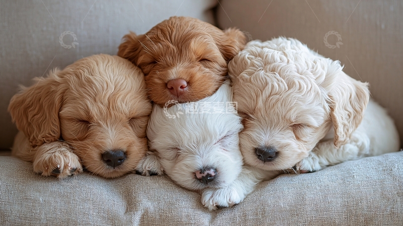 高清大图下载【趣麦麦图】可爱的小狗们依偎着睡觉