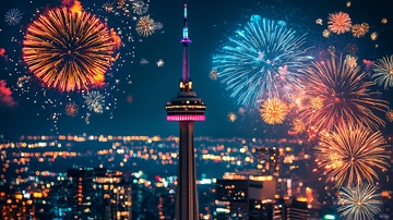 多伦多夜景烟花绽放