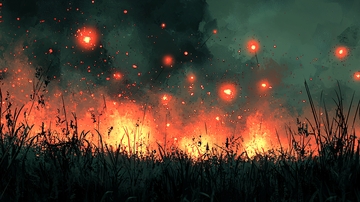 黑暗中燃烧的草地