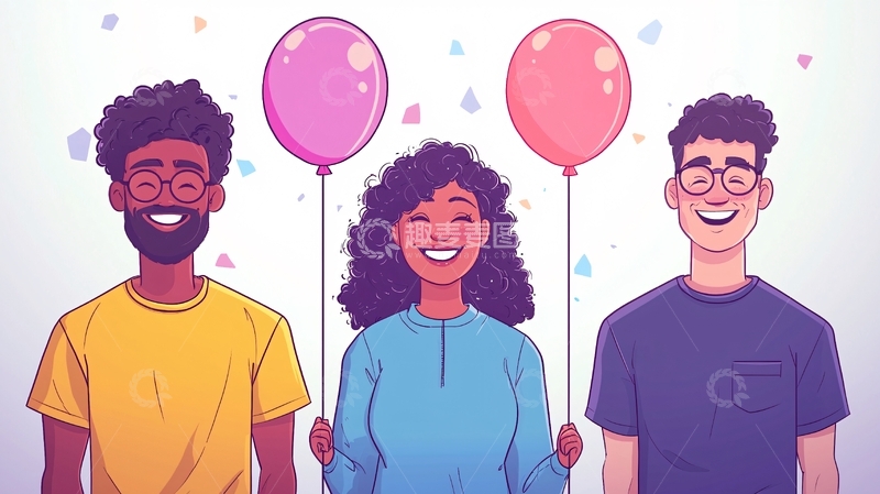 高清大图下载【趣麦麦图】三人庆祝