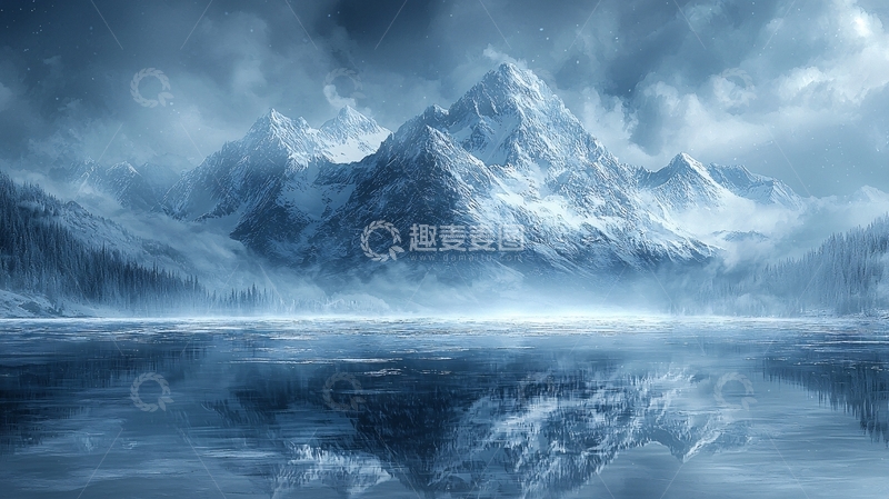 高清大图下载【趣麦麦图】冰雪覆盖的山脉与湖泊