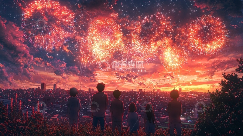 高清大图下载【趣麦麦图】绚丽多彩的烟火夜景