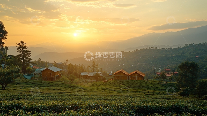 高清大图下载【趣麦麦图】山村日出景色