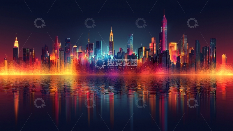 高清大图下载【趣麦麦图】炫彩霓虹灯城市夜景