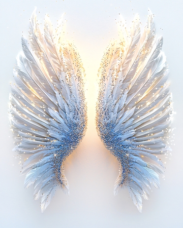 闪耀光芒的白色天使翅膀