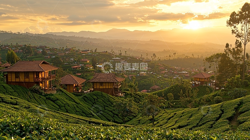 高清大图下载【趣麦麦图】日出茶园山间别墅