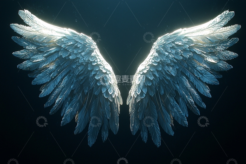 高清大图下载【趣麦麦图】黑暗背景下的白色羽翼