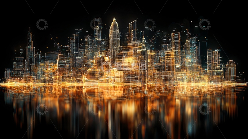 高清大图下载【趣麦麦图】夜色下的金光闪闪的都市夜景