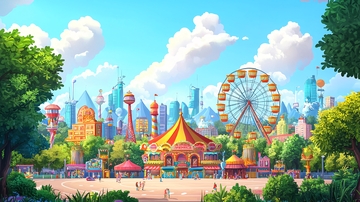 梦幻乐园卡通风格插画