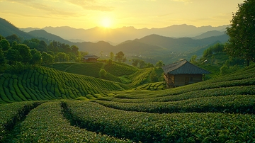 日出茶园山峦景色